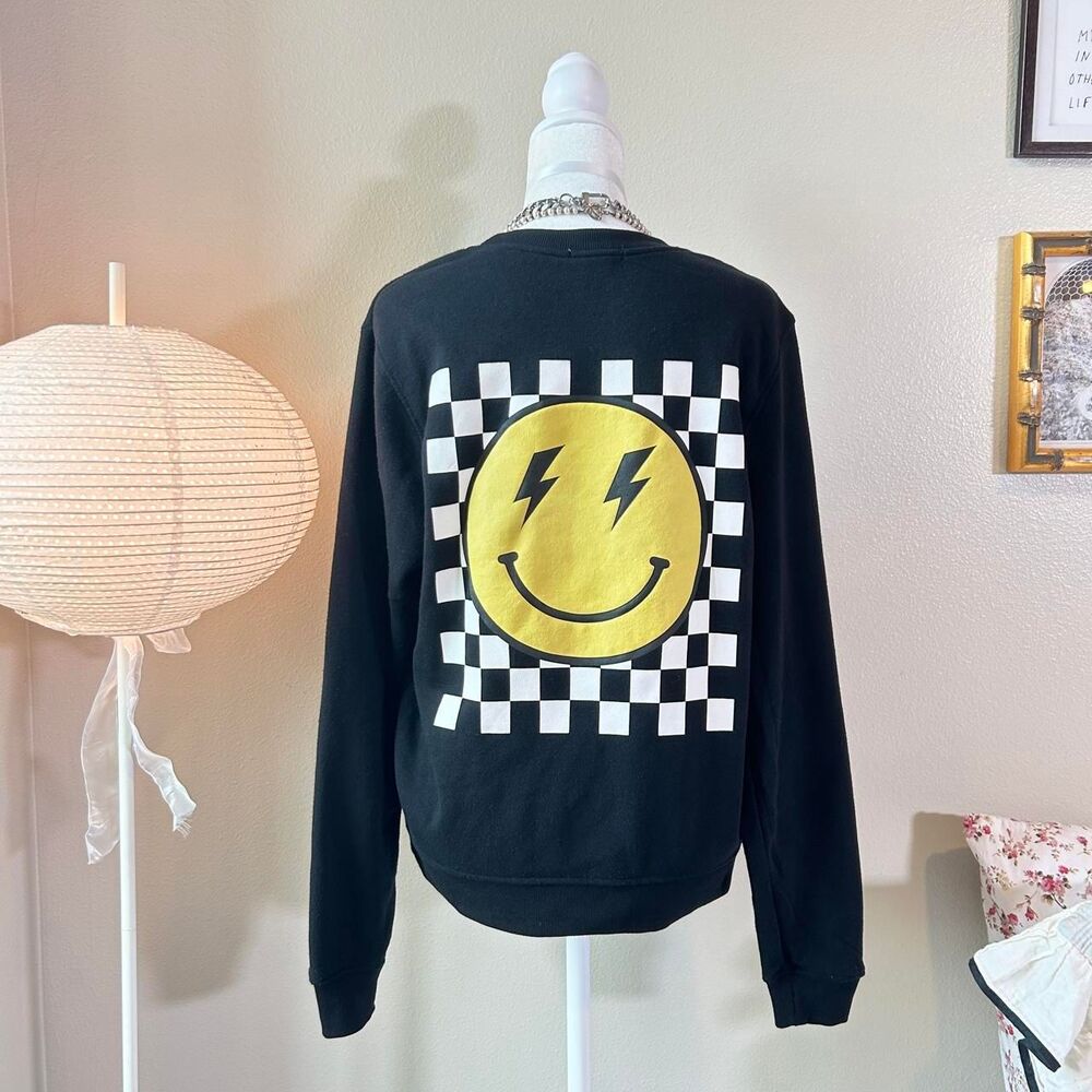 Better Together checkered lightning smiley face crewneck sweatshirt XS